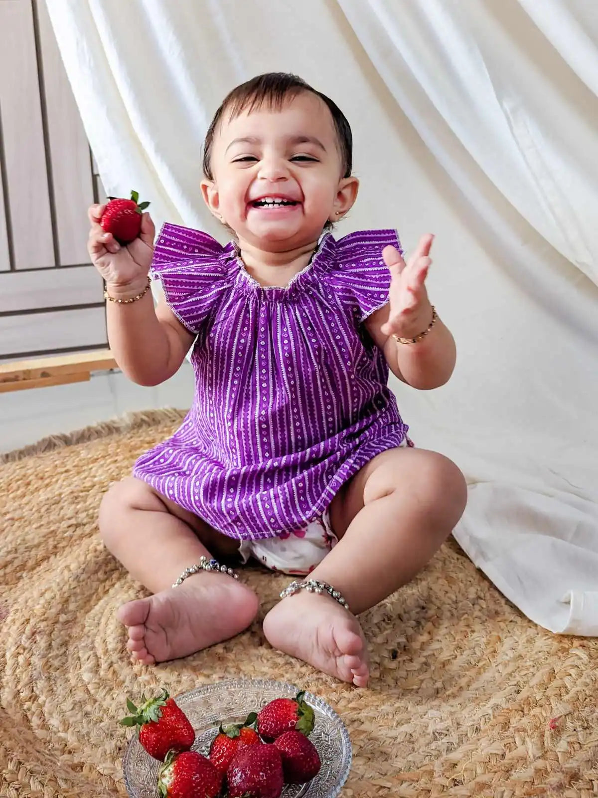 Baby Girl Cool Tulip Pure Cotton Floral Short Sleeve Jabla - Purple