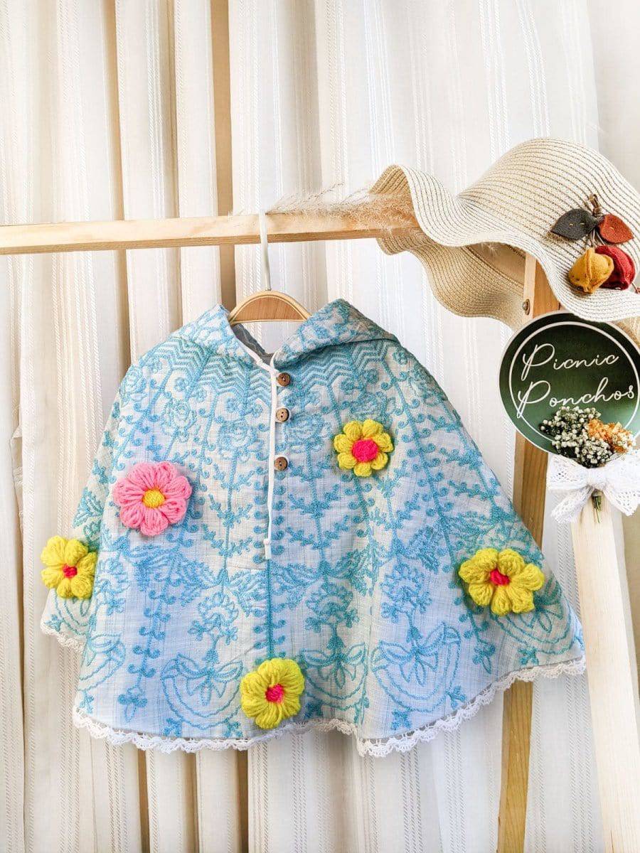 Sky Spring Woolen Flower Baby Girl Poncho Top