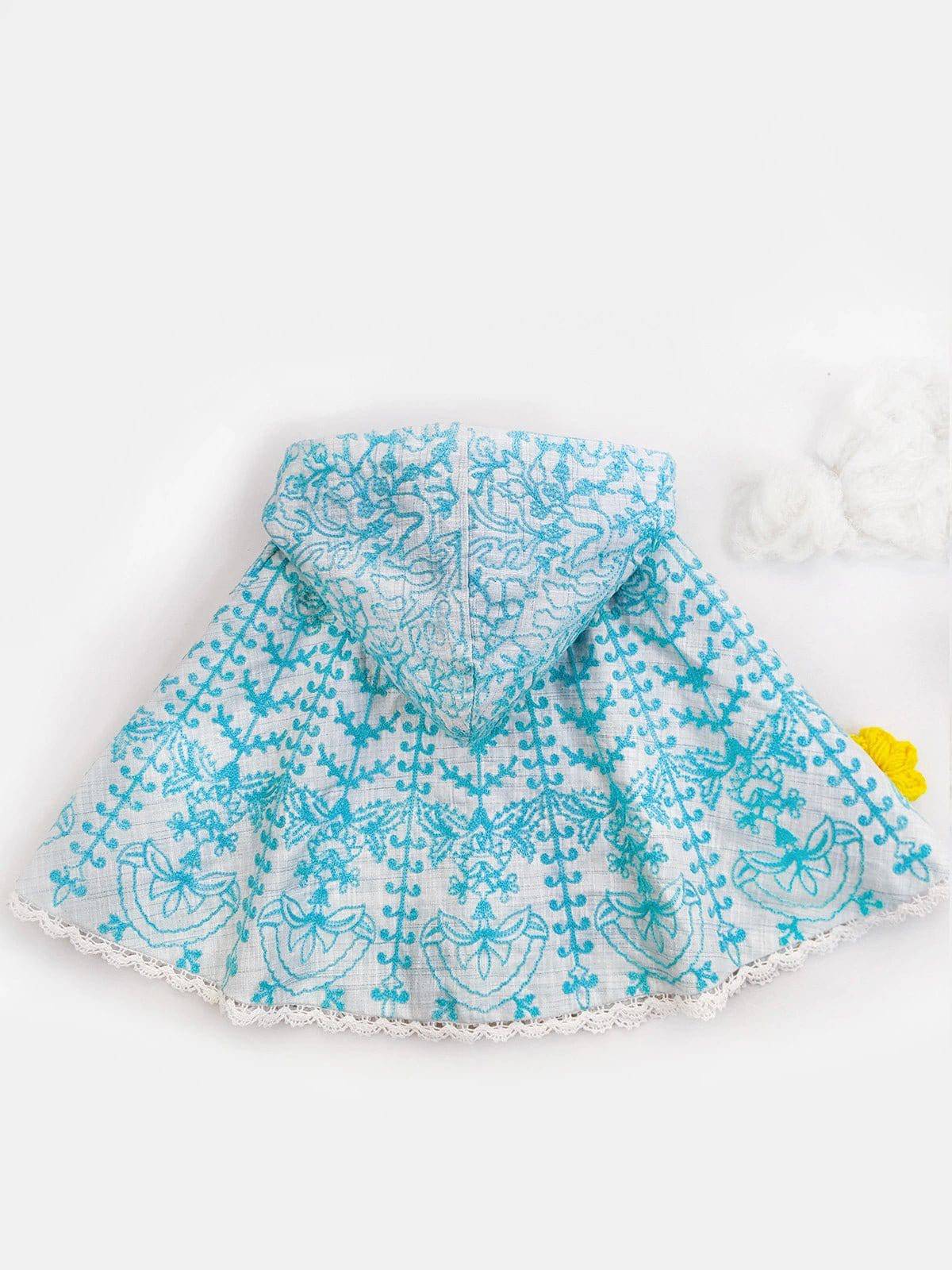 Sky Spring Woolen Flower Baby Girl Poncho Top