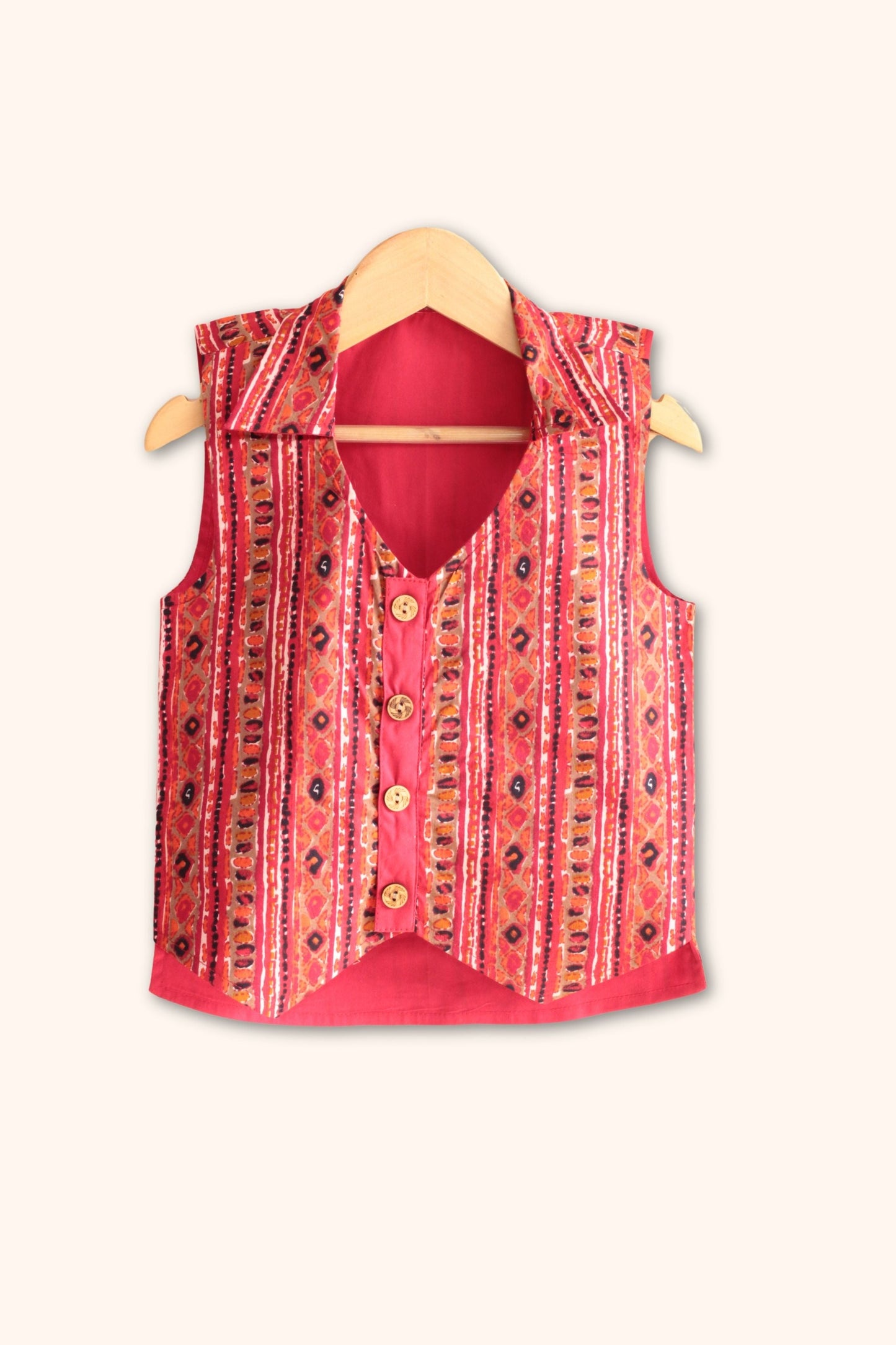 Girls Reversible Waist Coat and Pleated Pants set - Red