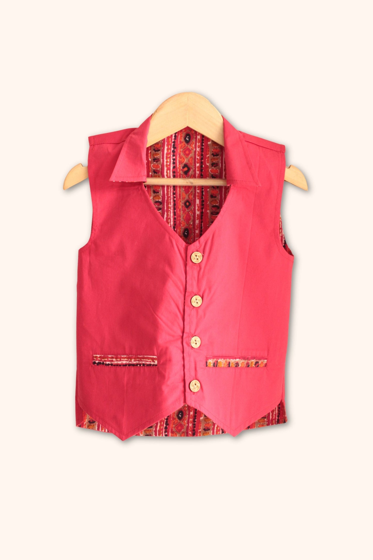 Girls Reversible Waist Coat and Pleated Pants set - Red