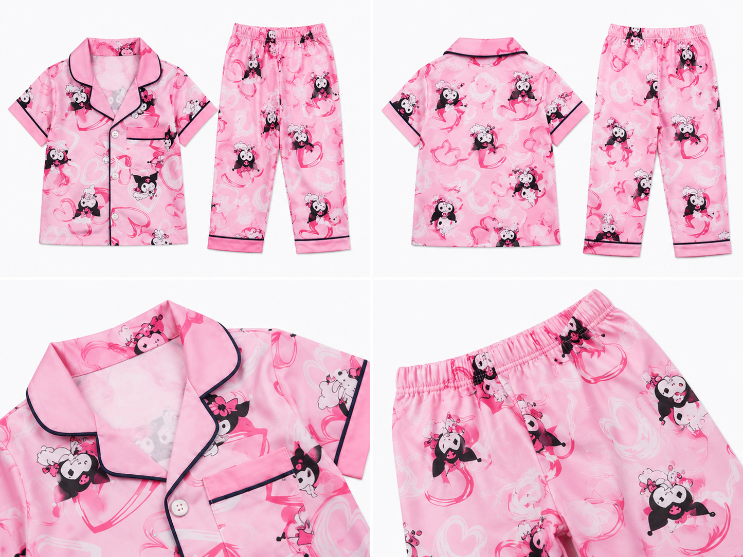 Girls Pink Cartoon Print Cotton Night Suit Set for Kids | Soft & Comfortable Full Sleeve Sleepwear