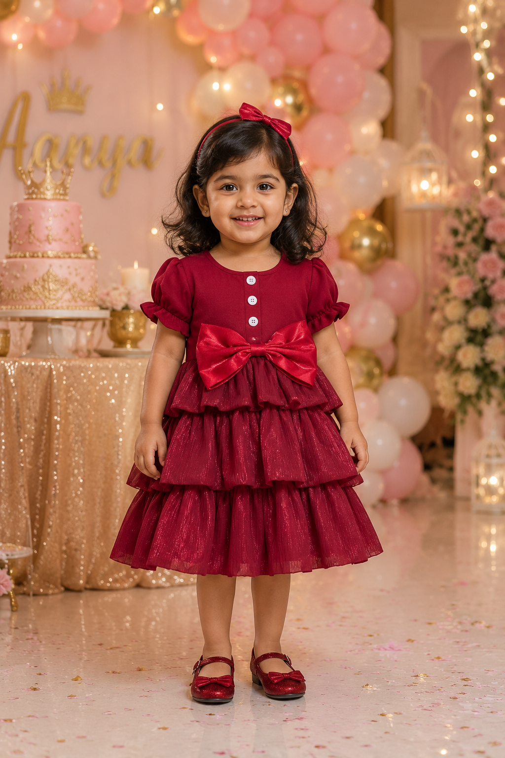 Stylish Red Layered Party Dress for Baby Girls | Premium Kids Birthday Wear in India