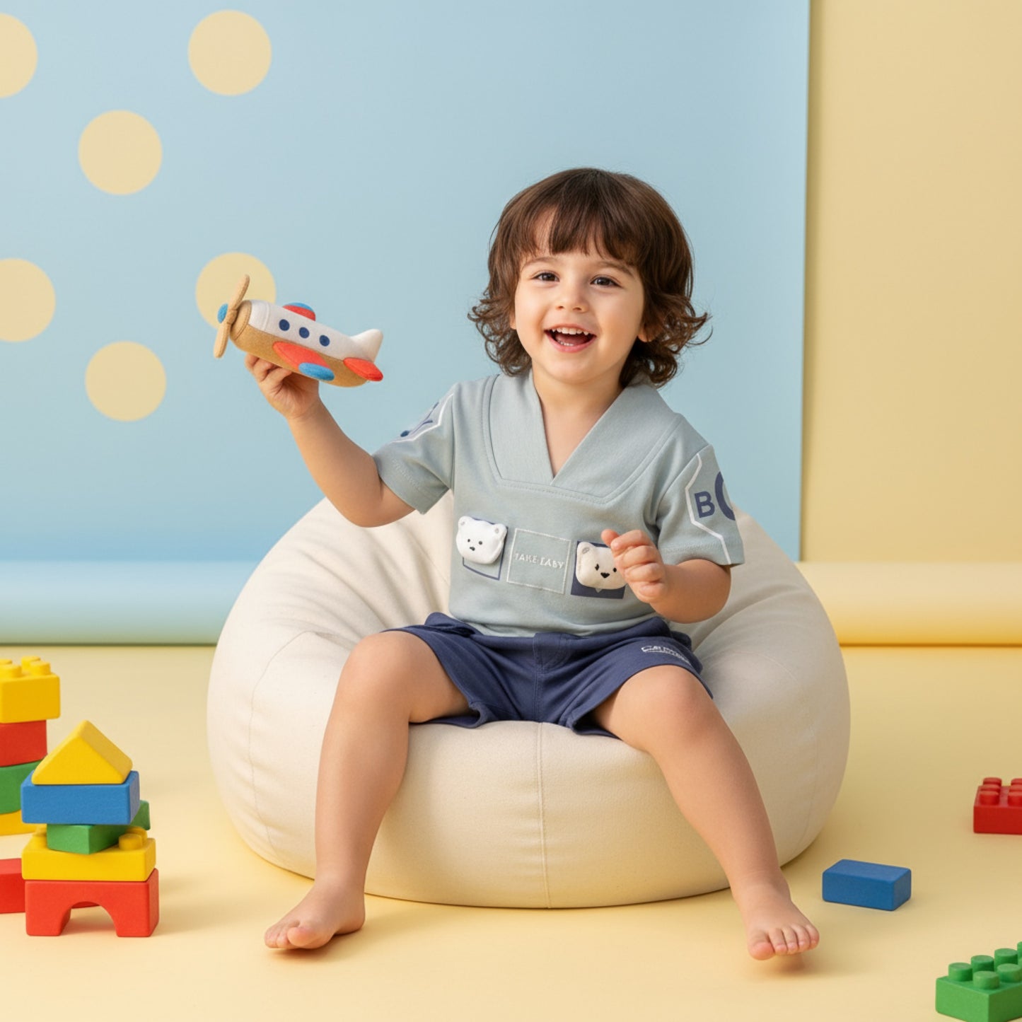 Cotton Bear Motif Kids T-shirt and Shorts Set