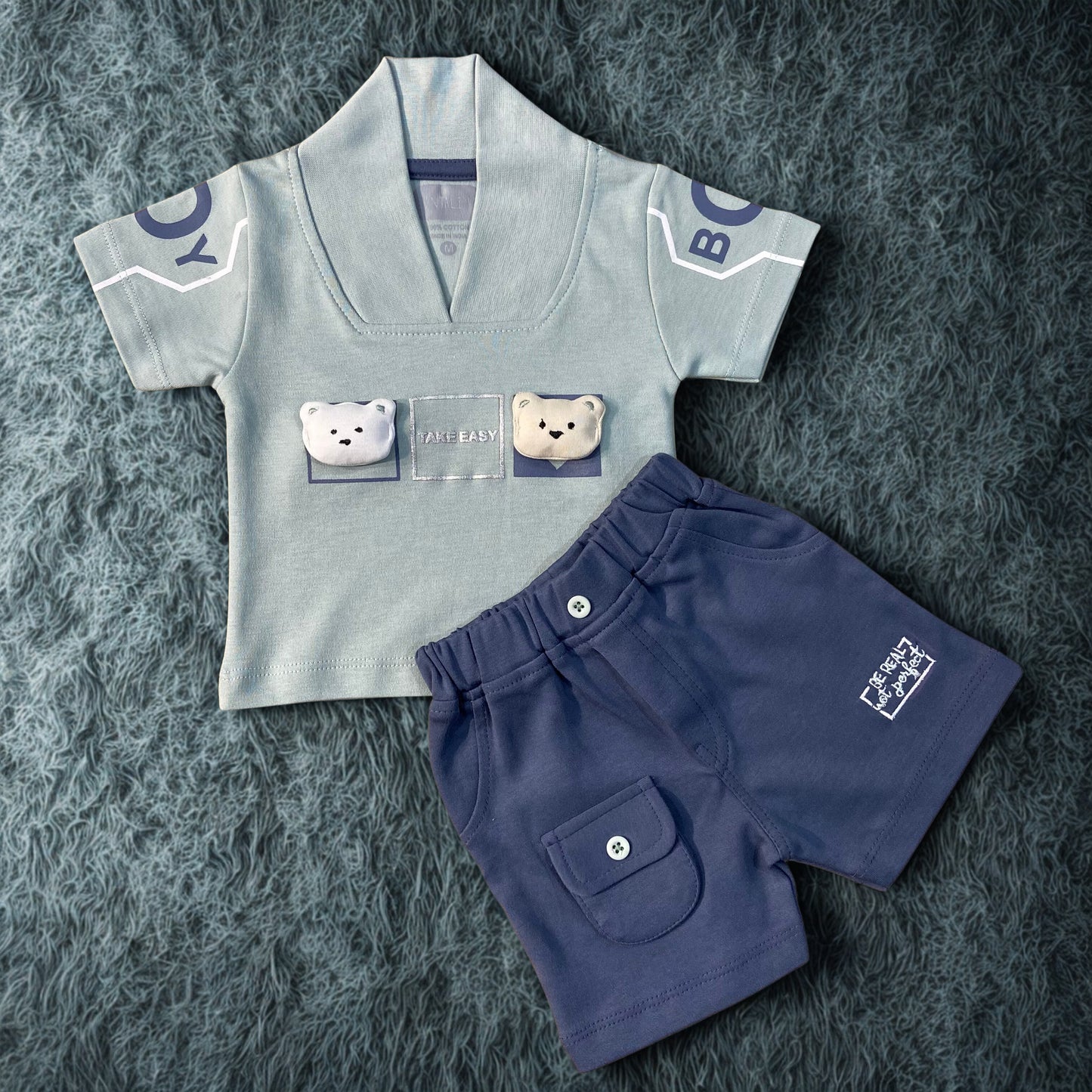 Cotton Bear Motif Kids T-shirt and Shorts Set
