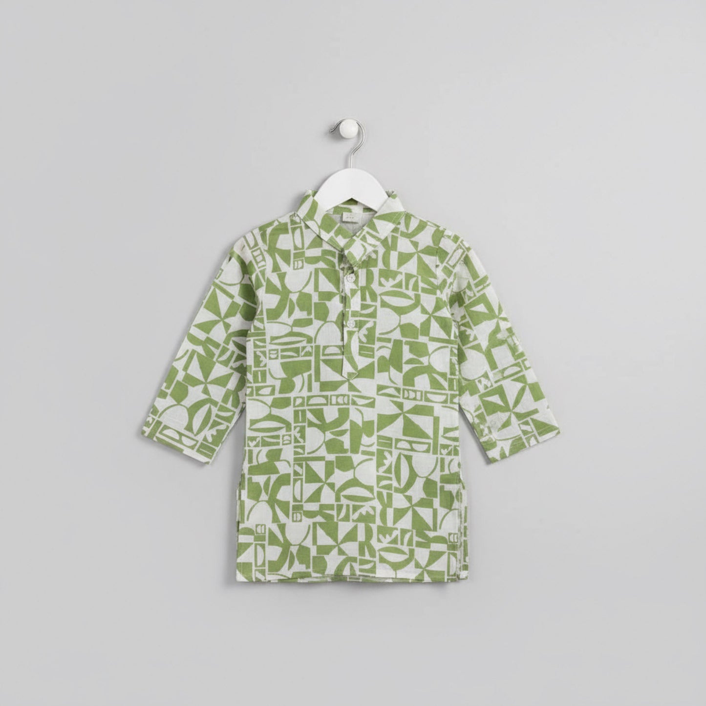 Green Geometric Print Kids Kurta Pajma Set