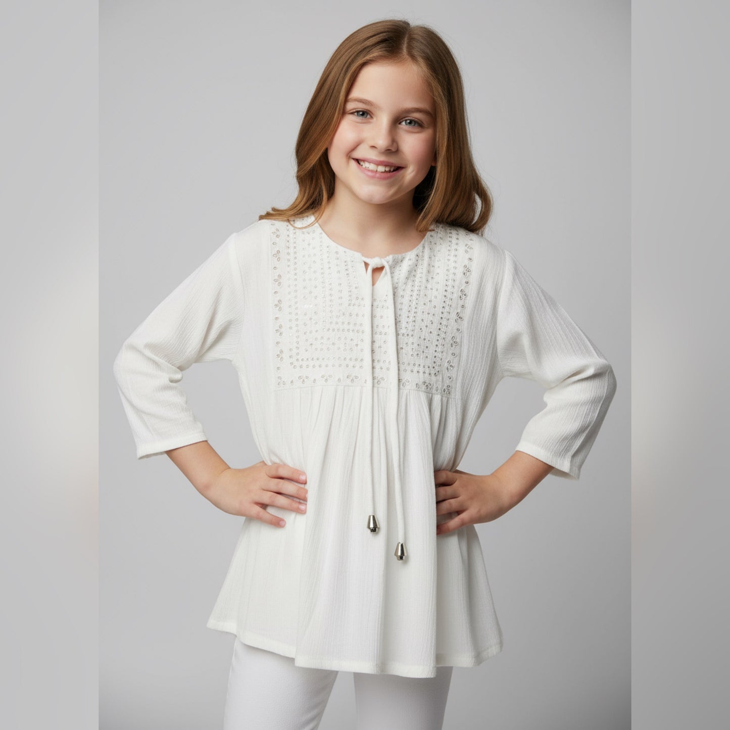 Elegant White Short Kurti for Girls