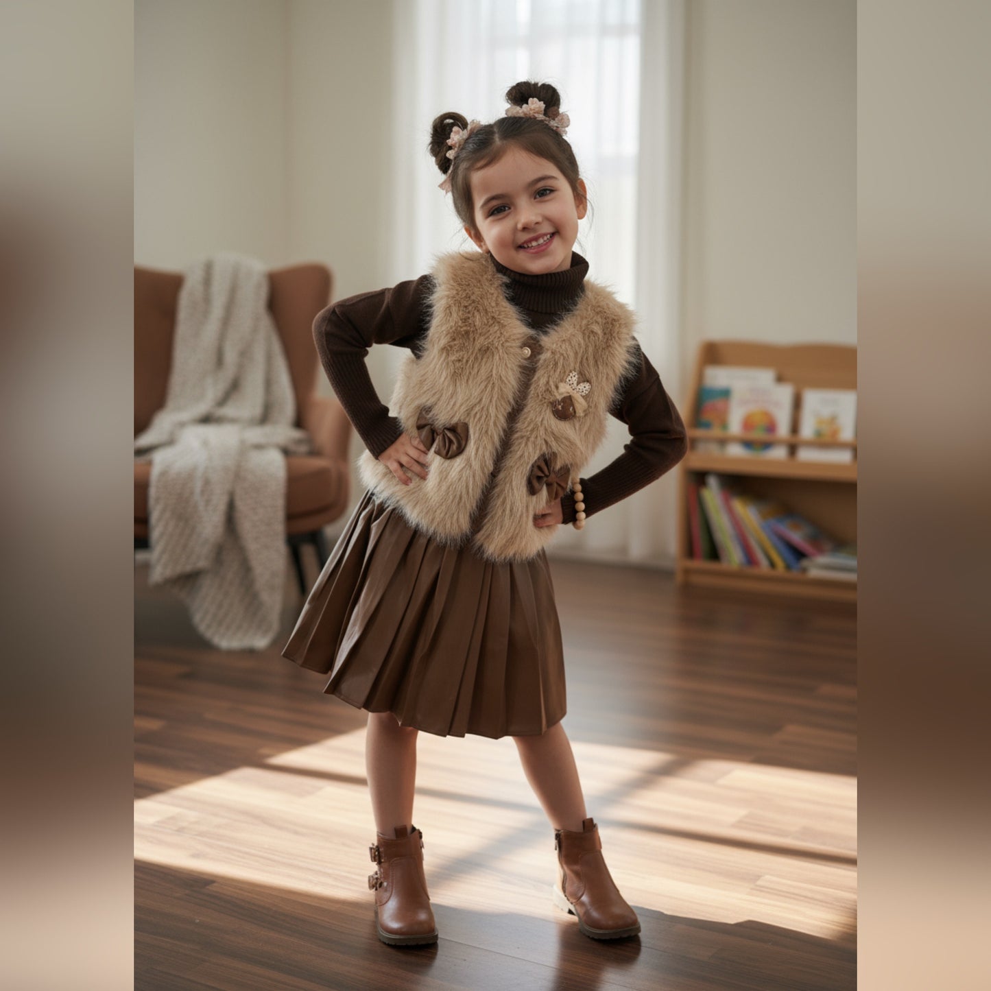 Cozy Chic Brown Winter Ensemble for Girls