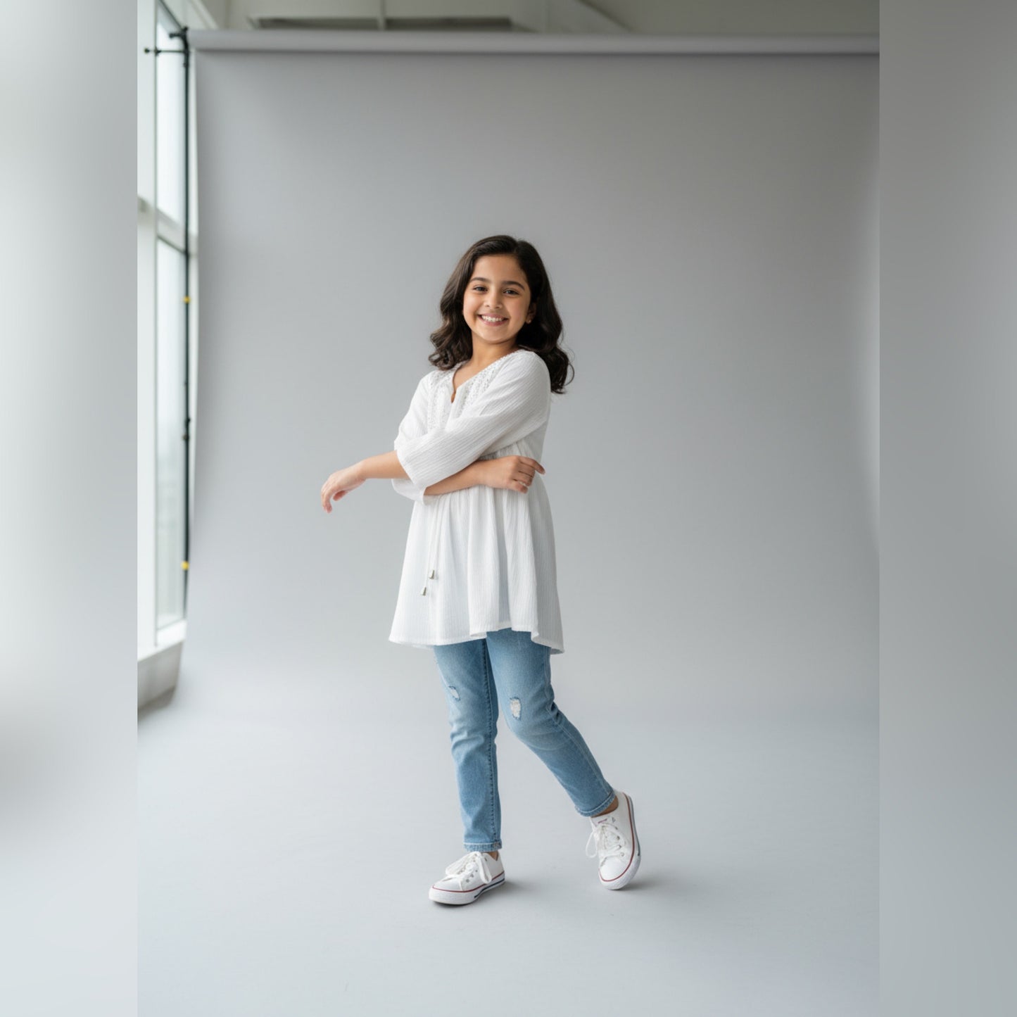 Elegant White Short Kurti for Girls