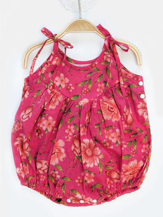 Baby Girl Pure Cotton Mini Yoke Floral Romper - pink