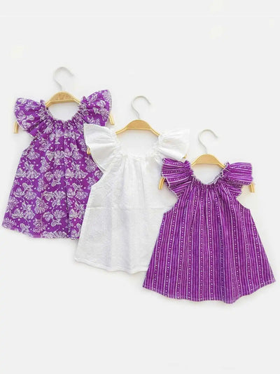 Baby Girl Cool Tulip Pure Cotton Floral Short Sleeve Jabla - Purple