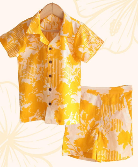 Boys Goa Pure Cotton Printed Clothing Set - Yellow