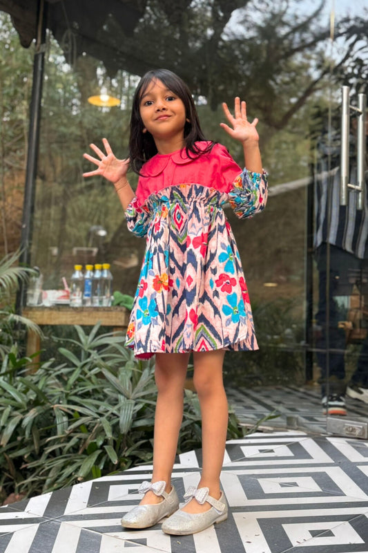 Girls Pure Cotton Asymmetrical Colorblock Dress
