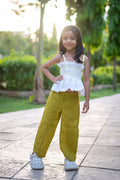 Girls Smocked Crop Top & Pleated Pants Green