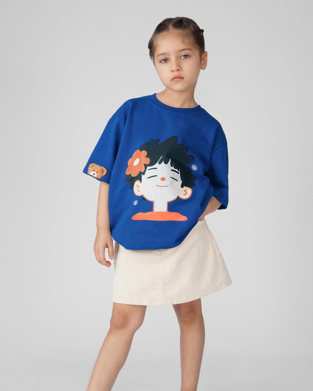 Kids Oversized Blue Cotton T-Shirt for Boys & Girls | Cute Cartoon Graphic Tee