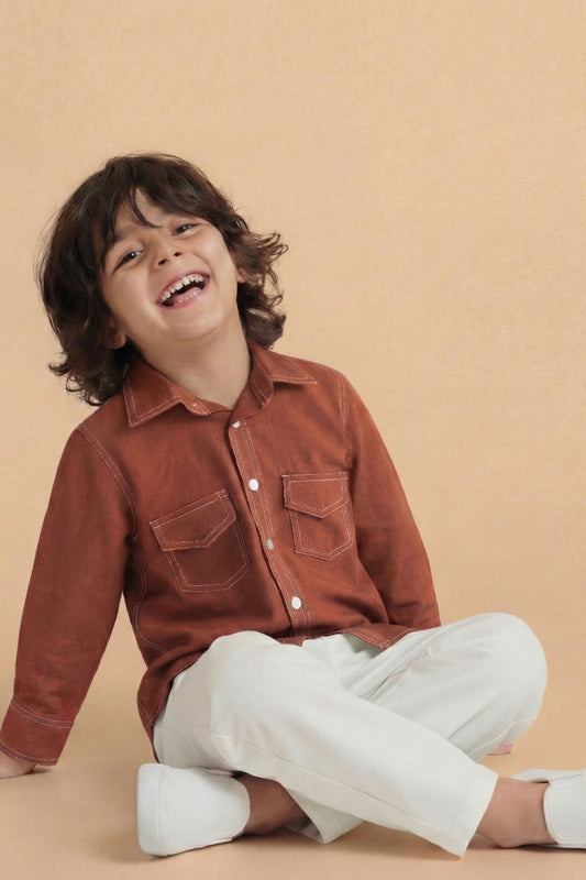 Boys Rust Shirt | Trendy Kids Casual Shirt