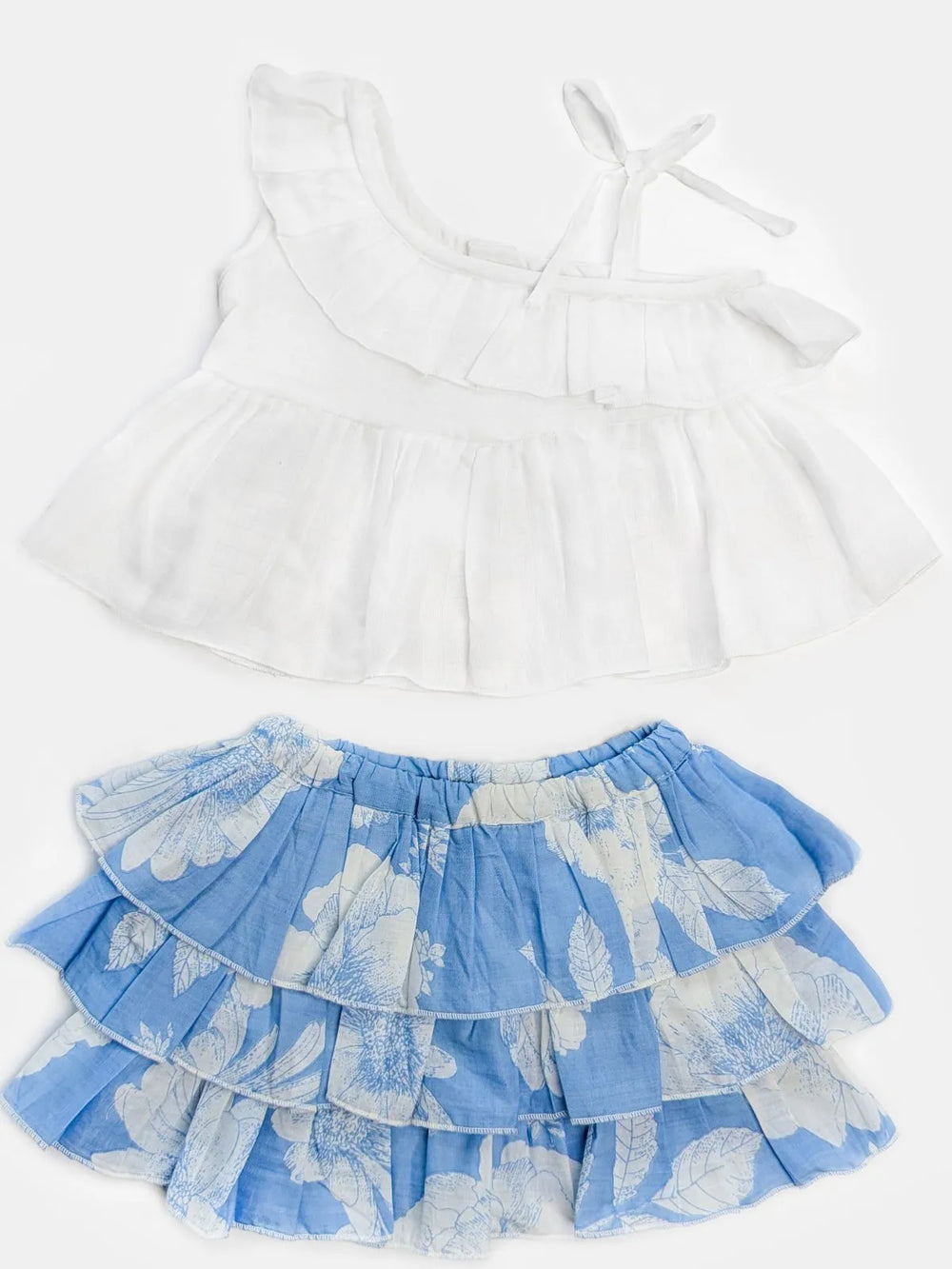 Beachwear Muslin One-Shoulder Top & Cotton Skirt Set