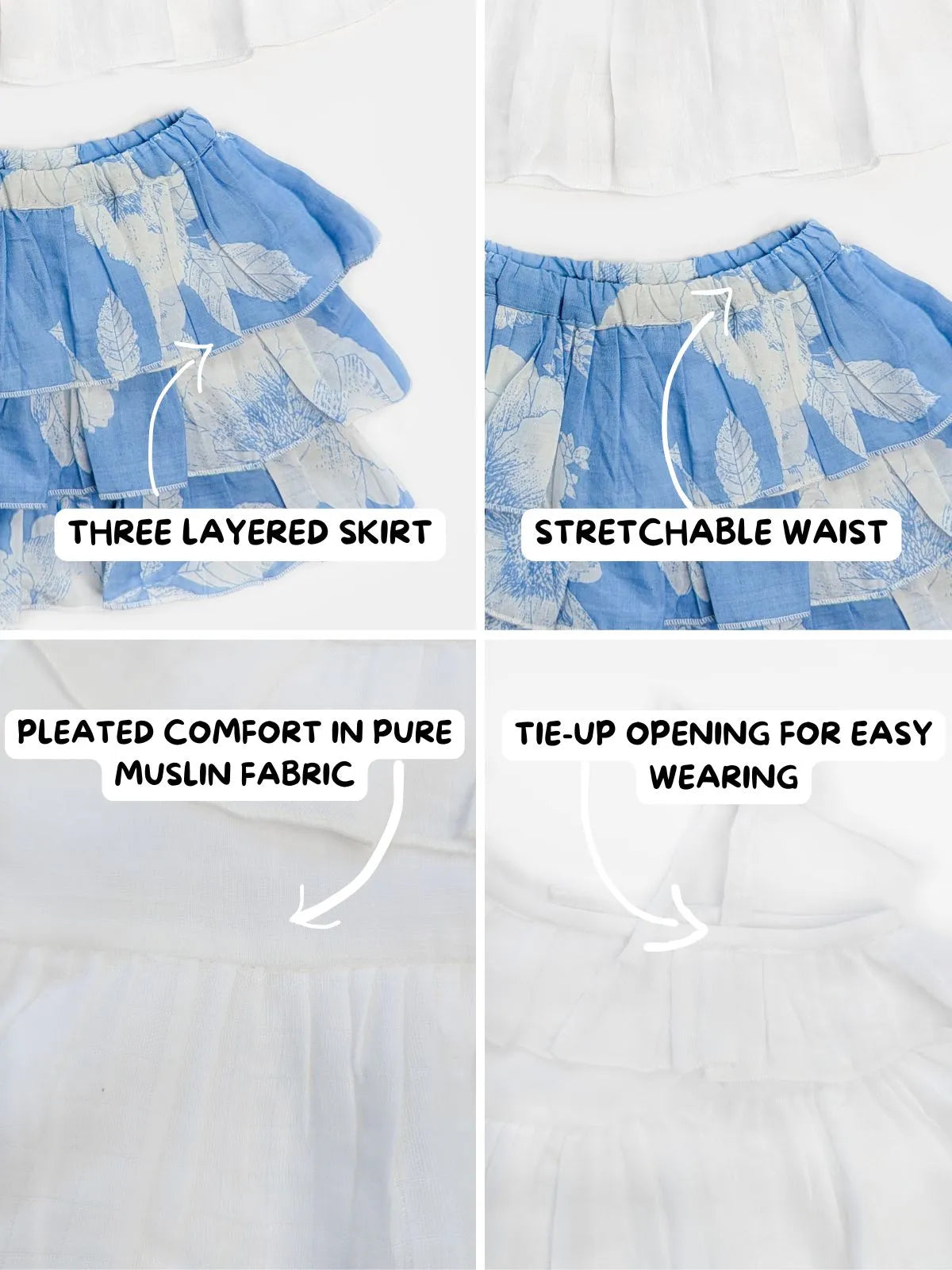 Beachwear Muslin One-Shoulder Top & Cotton Skirt Set