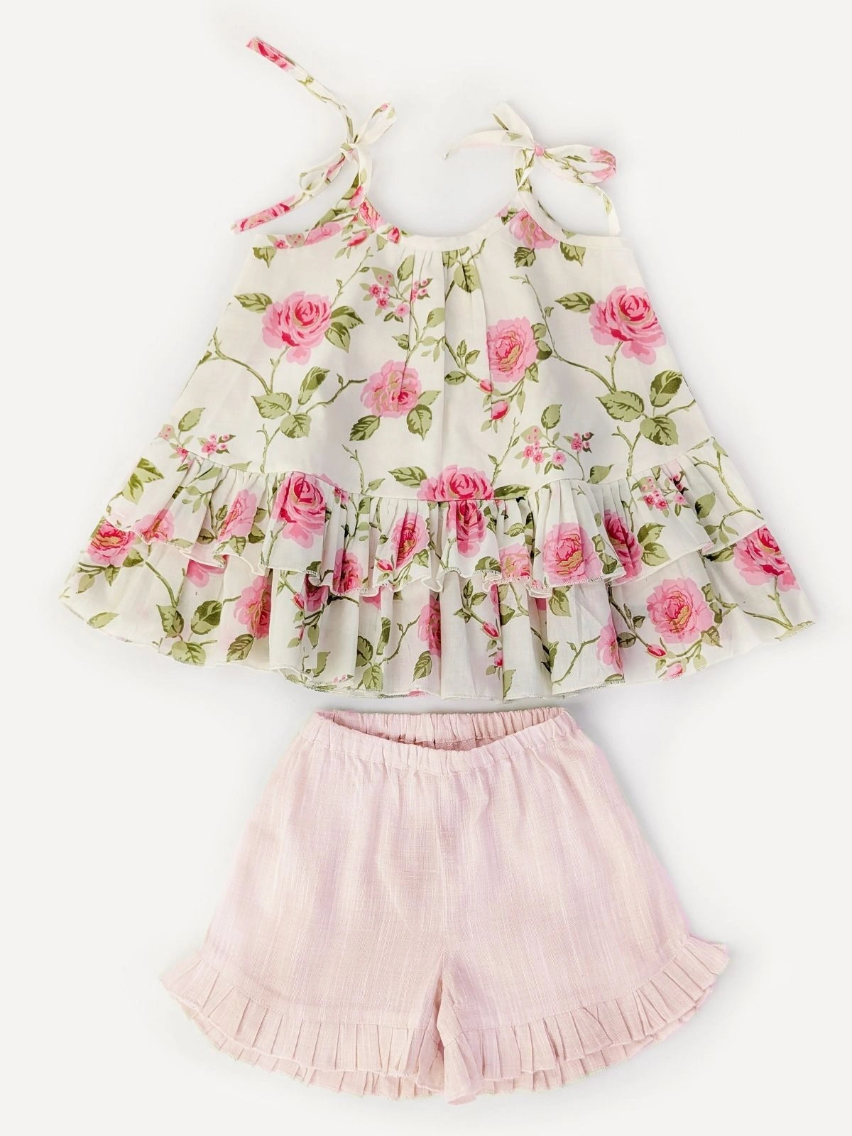 Creamy Rose Cotton Summer Top Bottom Set