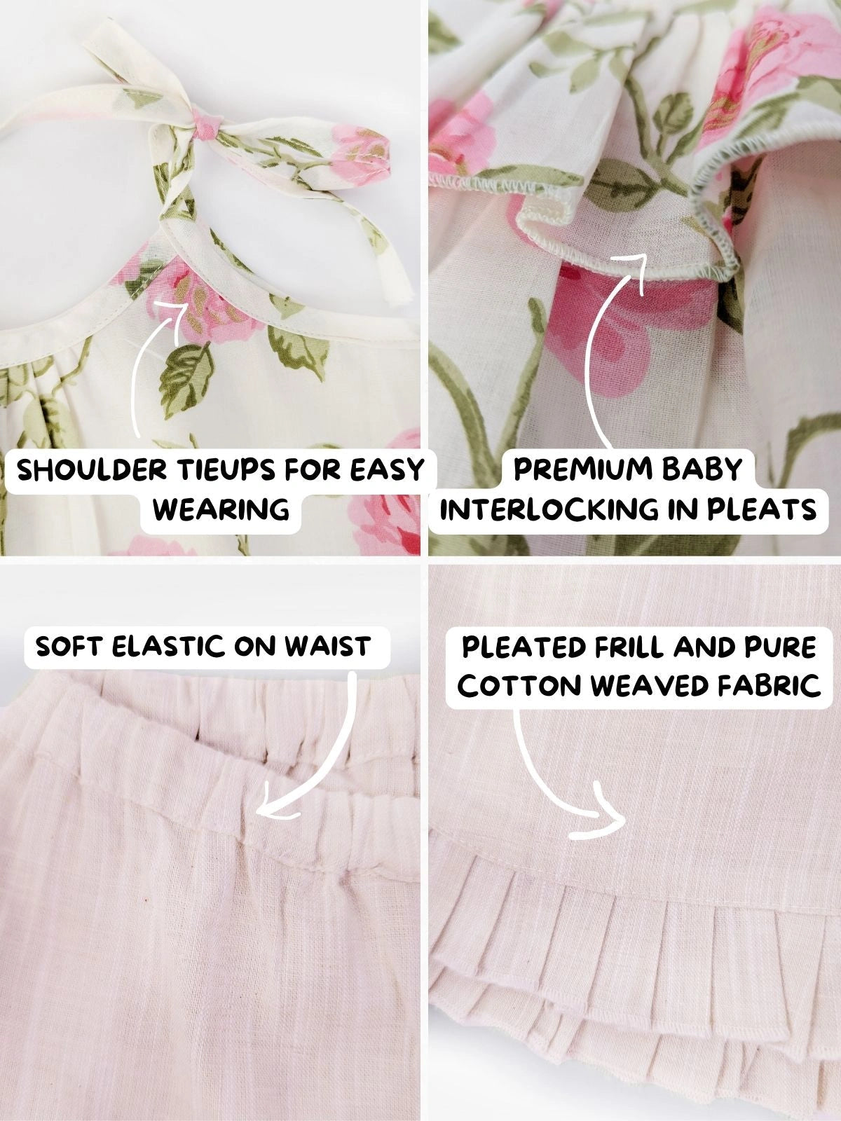 Creamy Rose Cotton Summer Top Bottom Set