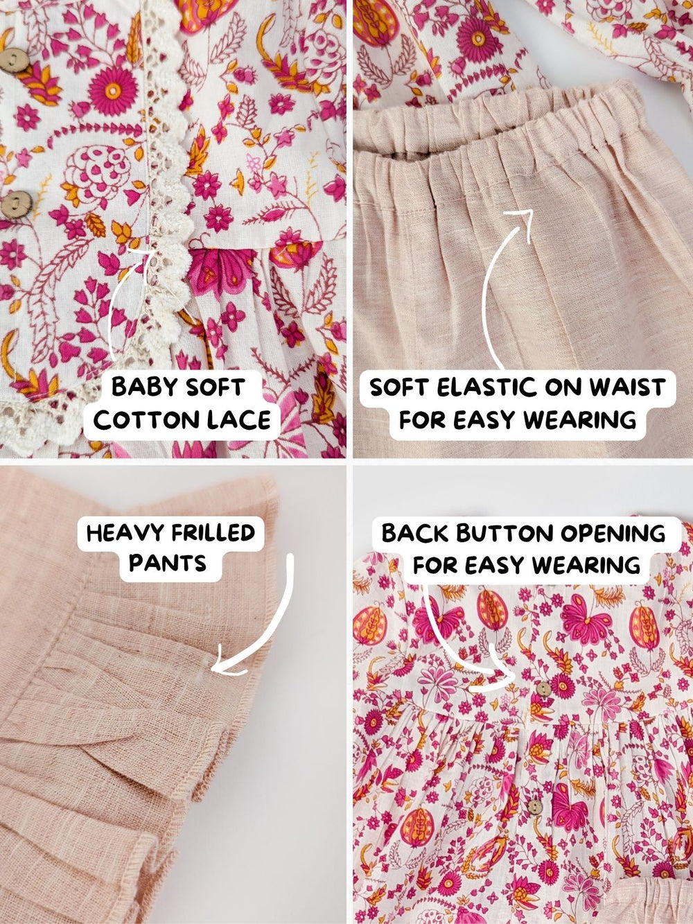 Girls Floral Printed Top with Frill Palazzo Pants – Stylish Pink Ethnic Cord Set for Kid