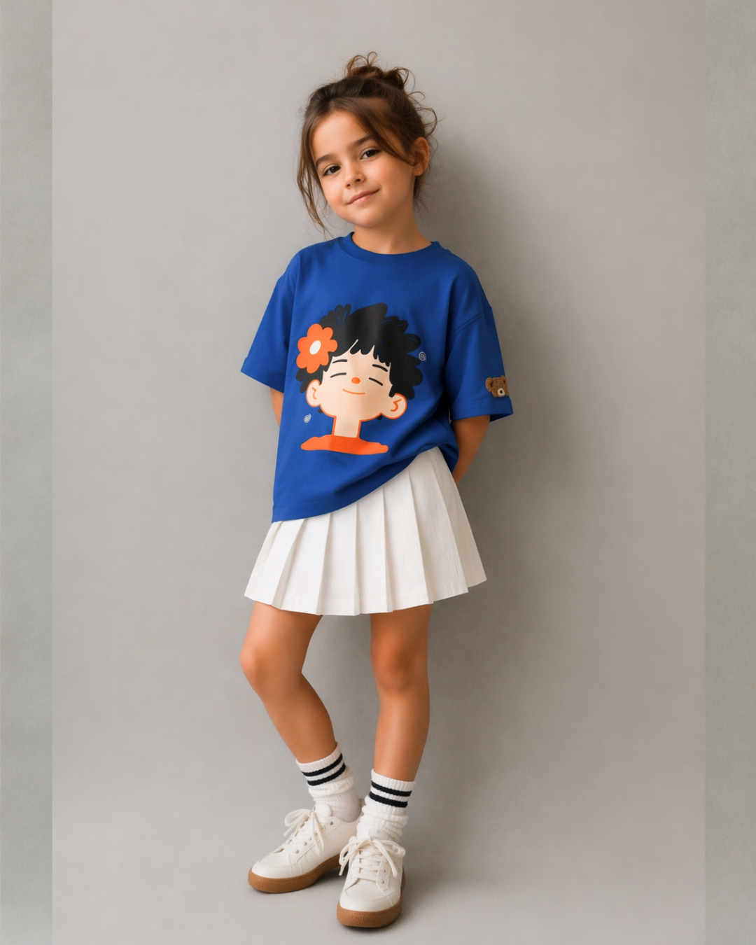 Kids Oversized Blue Cotton T-Shirt for Boys & Girls | Cute Cartoon Graphic Tee