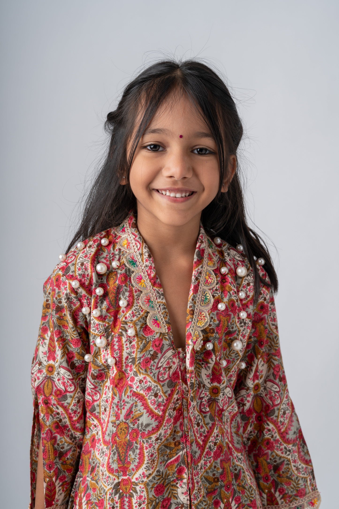 Elegant Girls Floral Printed Kurta with Palazzo Set – Festive Ethnic Wear for Kids