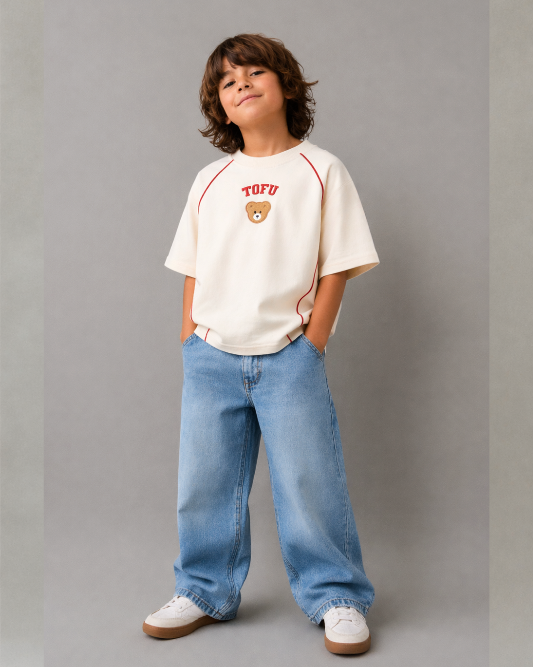 Kids Oversized Cotton T-Shirt for Boys & Girls | Cute Ramen Bear Graphic Tee
