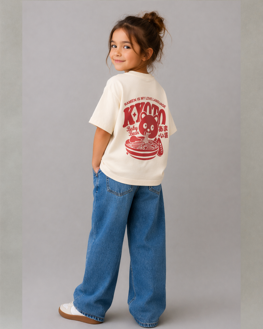 Kids Oversized Cotton T-Shirt for Boys & Girls | Cute Ramen Bear Graphic Tee