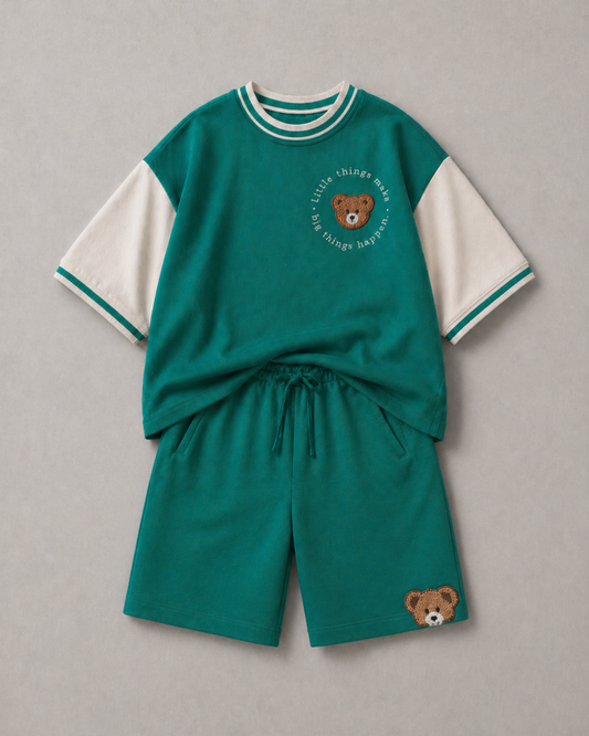 Set of Green 67 Tshirt and Green Long Shorts - Green