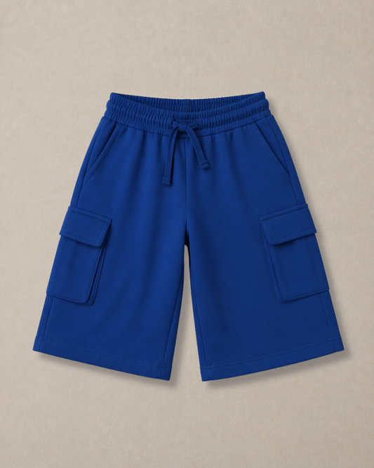 Knee Length Kids Cargo Shorts in Blue