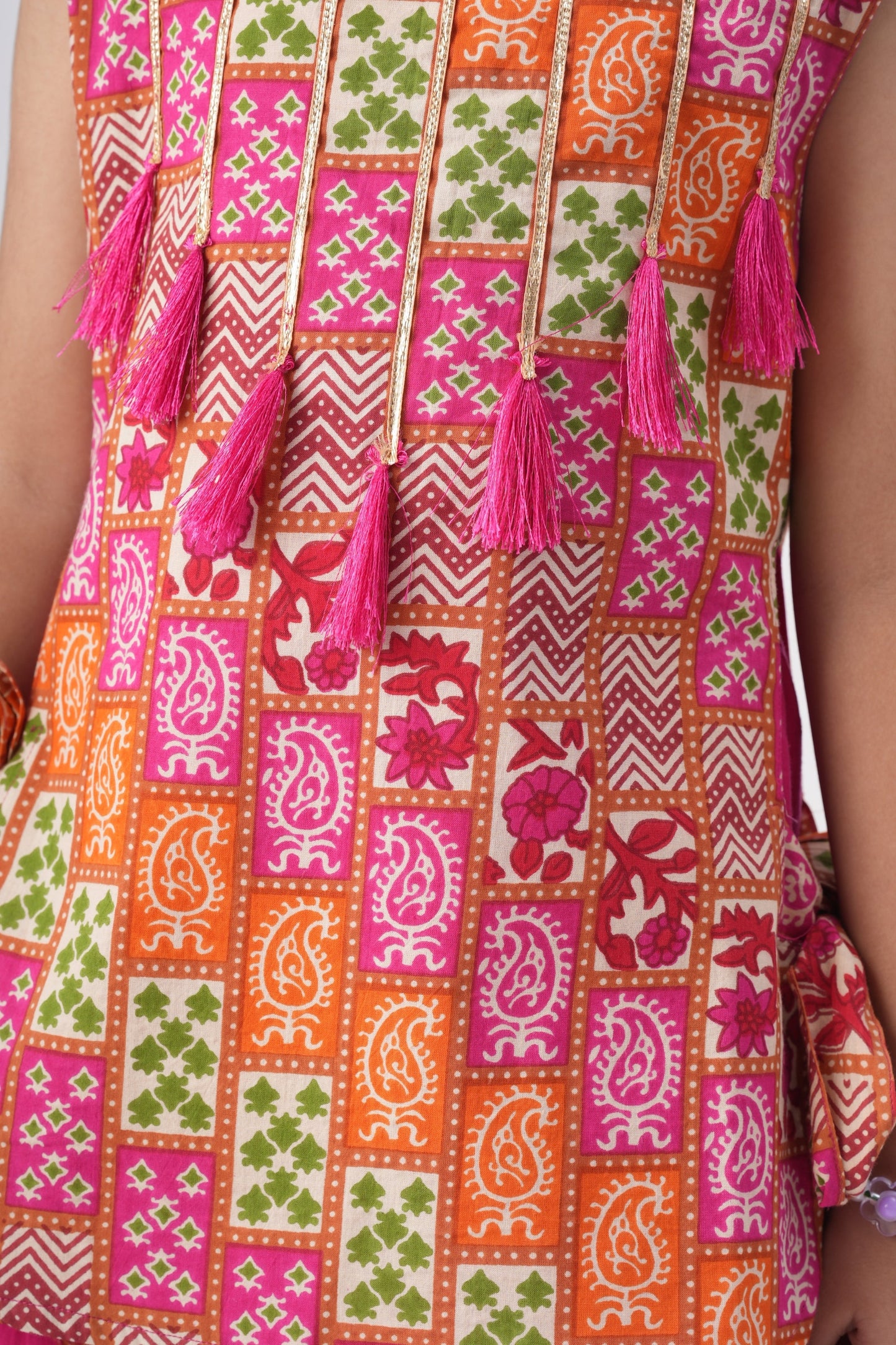 Girls Pink Printed Ethnic Co-Ord Set with Flared Palazzo – Festive Traditional Wear for Kids
