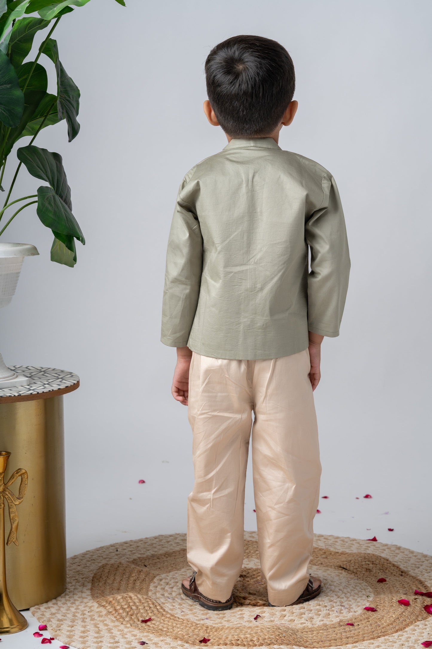 Stylish Boys Ethnic Wear Set with Jacket & Satin Pants | Kids Festive Outfit