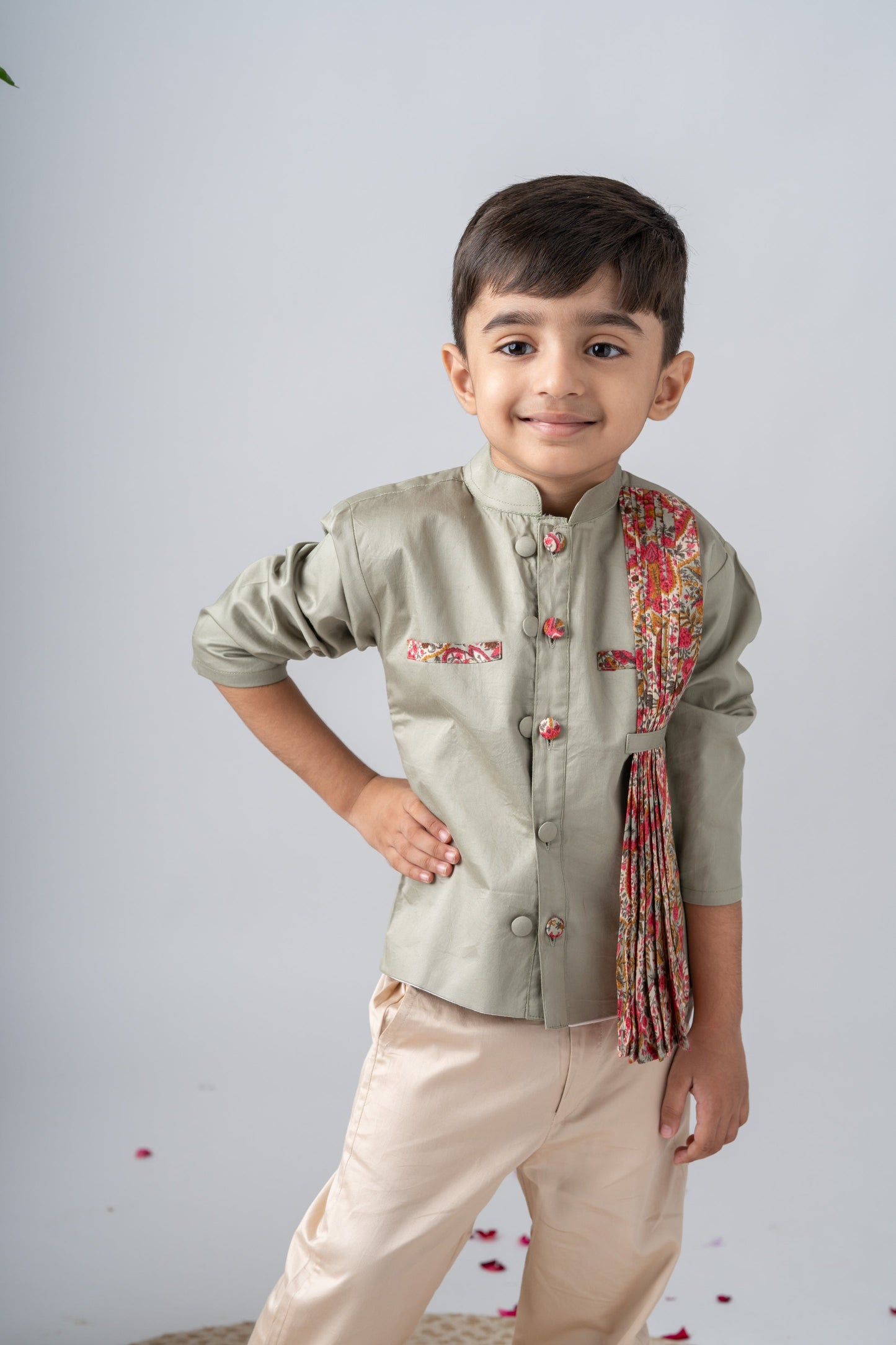Stylish Boys Ethnic Wear Set with Jacket & Satin Pants | Kids Festive Outfit