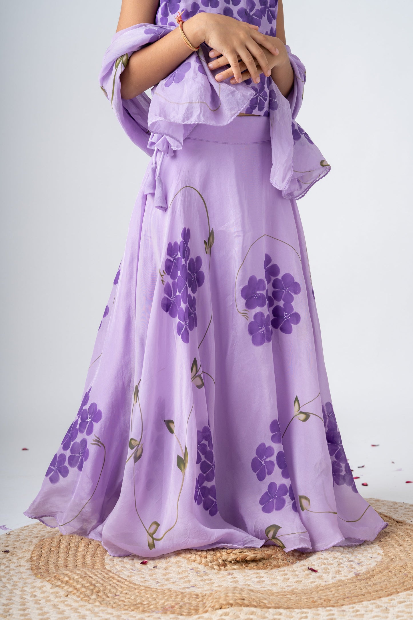 Elegant Lavender Floral Girls Lehenga Set with Dupatta | Festive & Wedding Wear