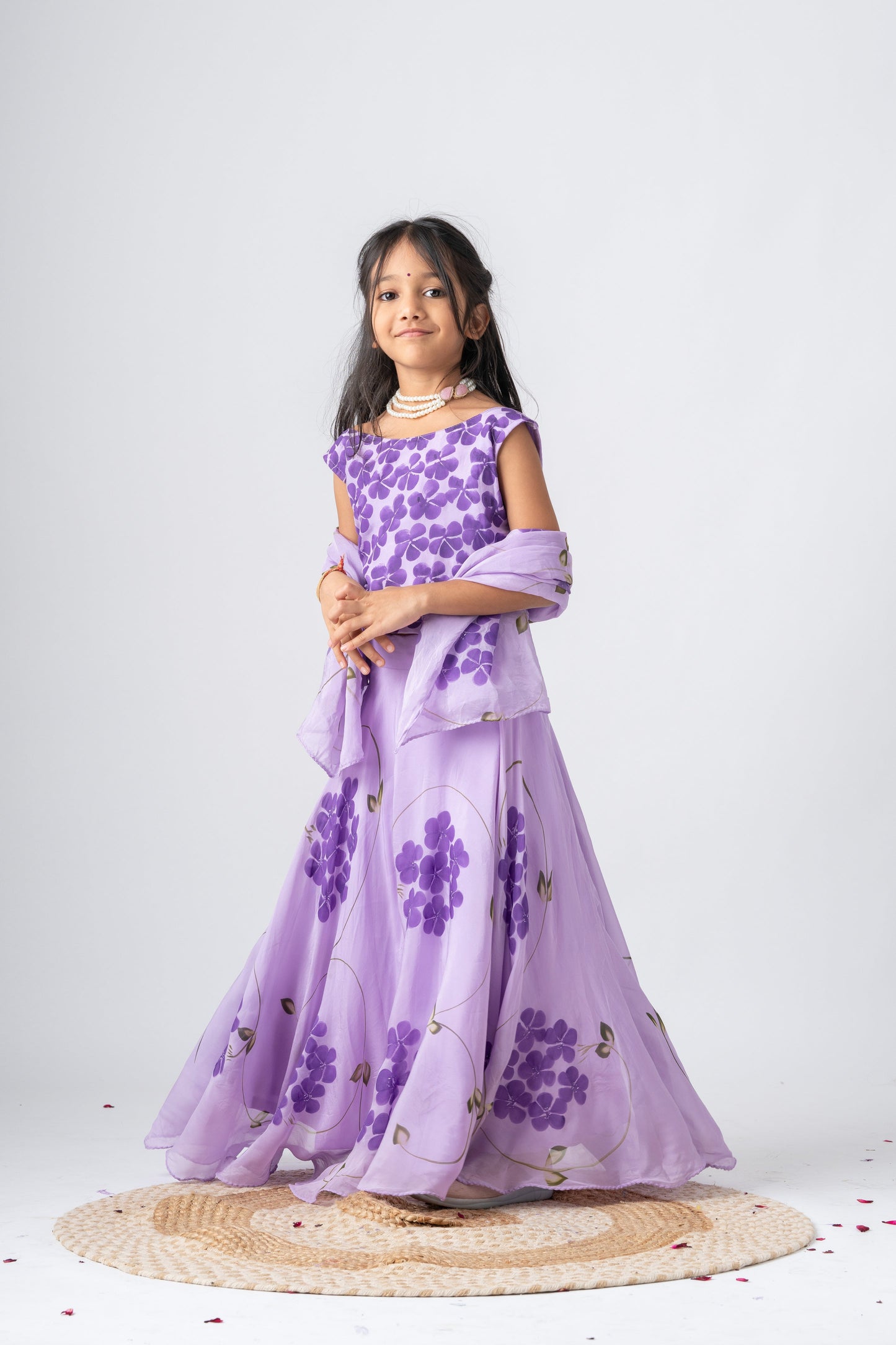 Elegant Lavender Floral Girls Lehenga Set with Dupatta | Festive & Wedding Wear