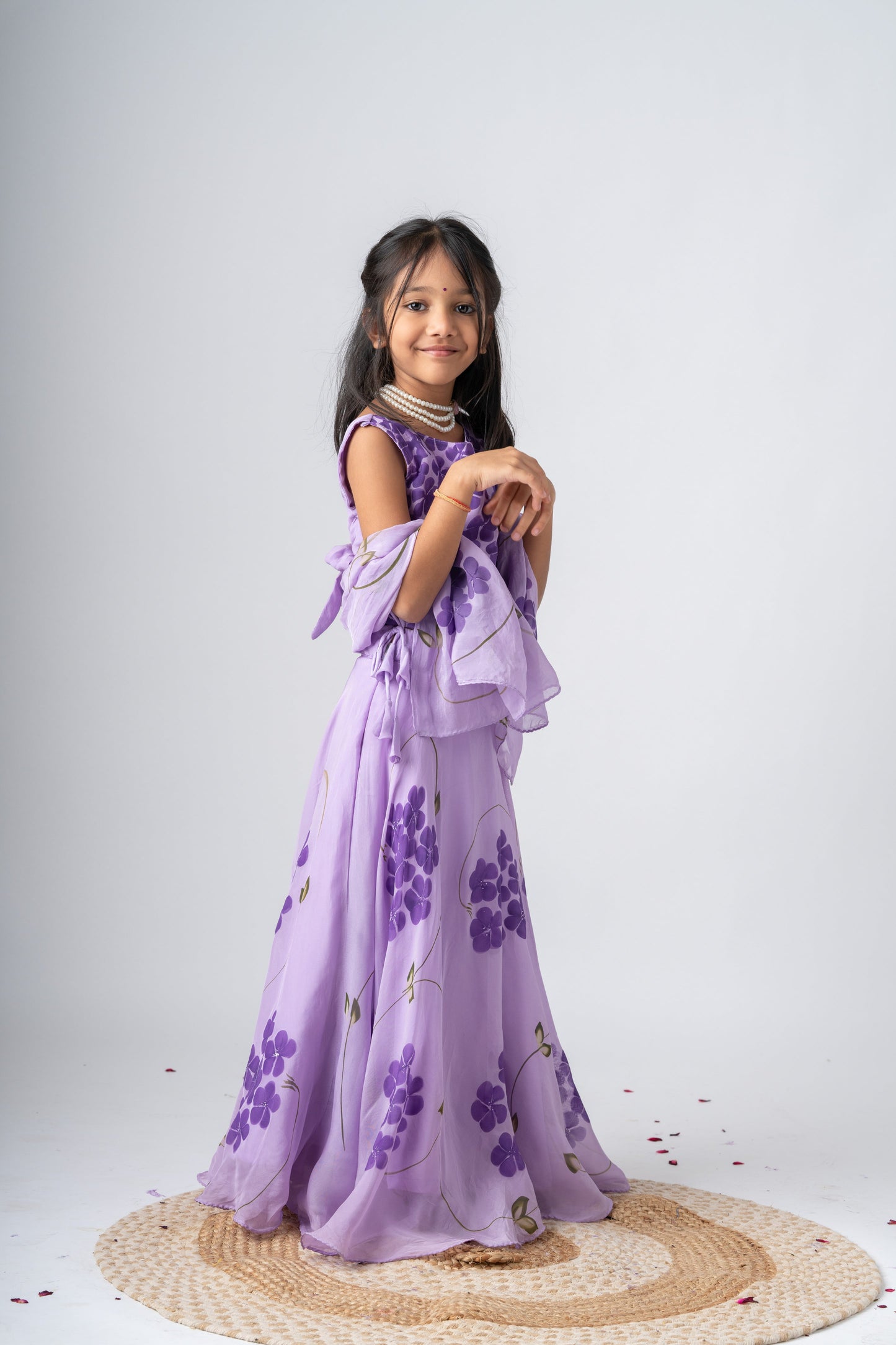 Elegant Lavender Floral Girls Lehenga Set with Dupatta | Festive & Wedding Wear