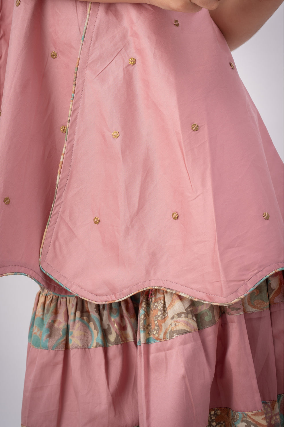 Blush Pink Floral Peplum Kurta Sharara Set for Girls | Premium Cotton Ethnic Wear | Festive & Party Wear with Floral Print