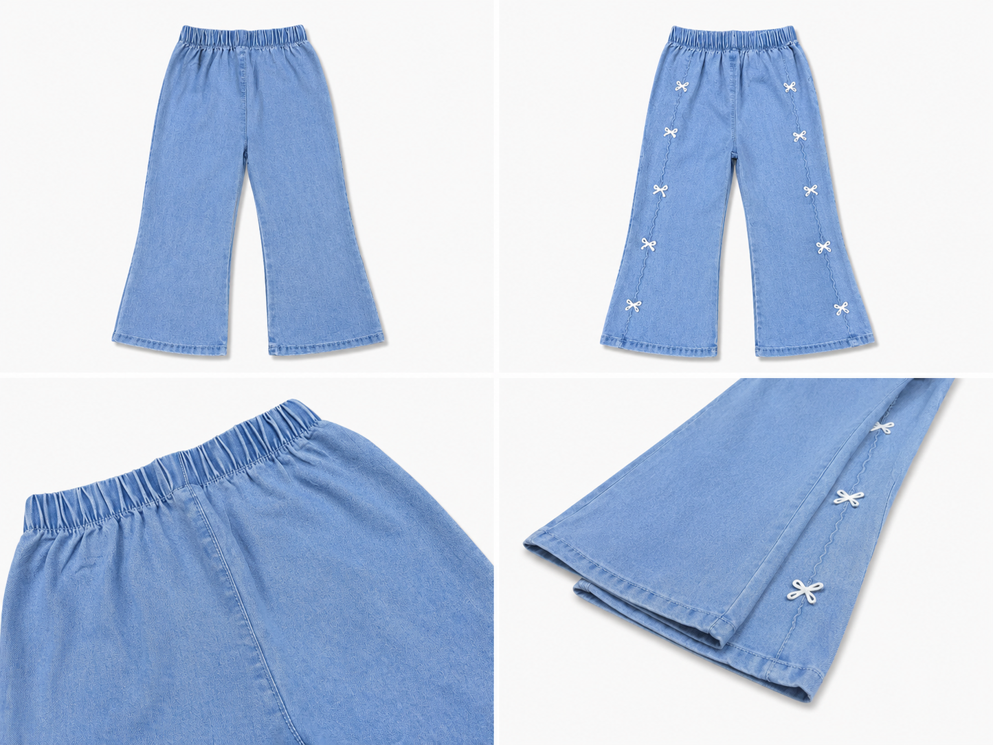 Girls Light Blue Flared Denim Jeans with Bow Detail | Soft Stretch Kids Bottom Wear