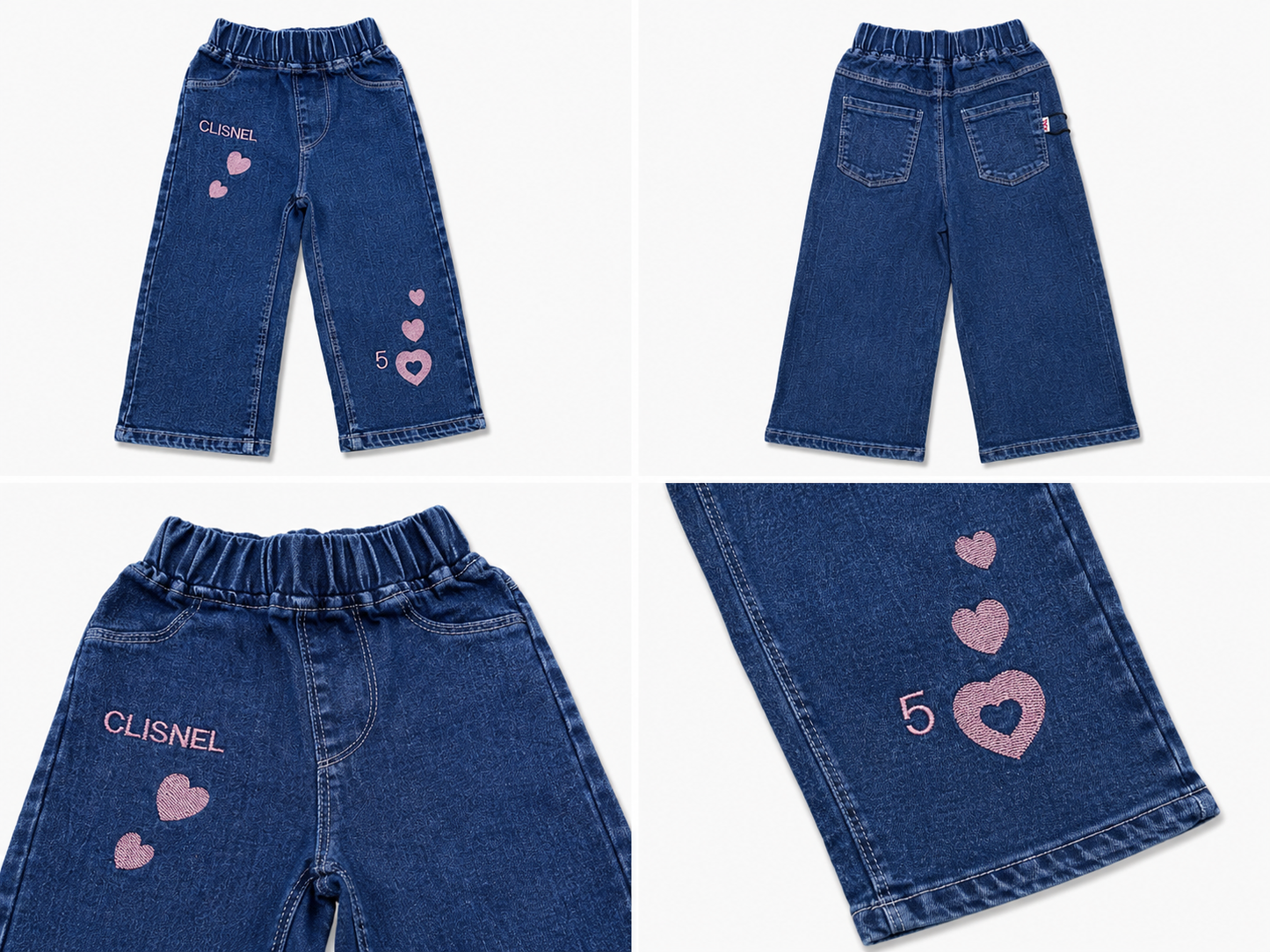 Girls Dark Blue Straight Fit Denim Jeans with Heart Print | Stylish Kids Casual Bottom Wear