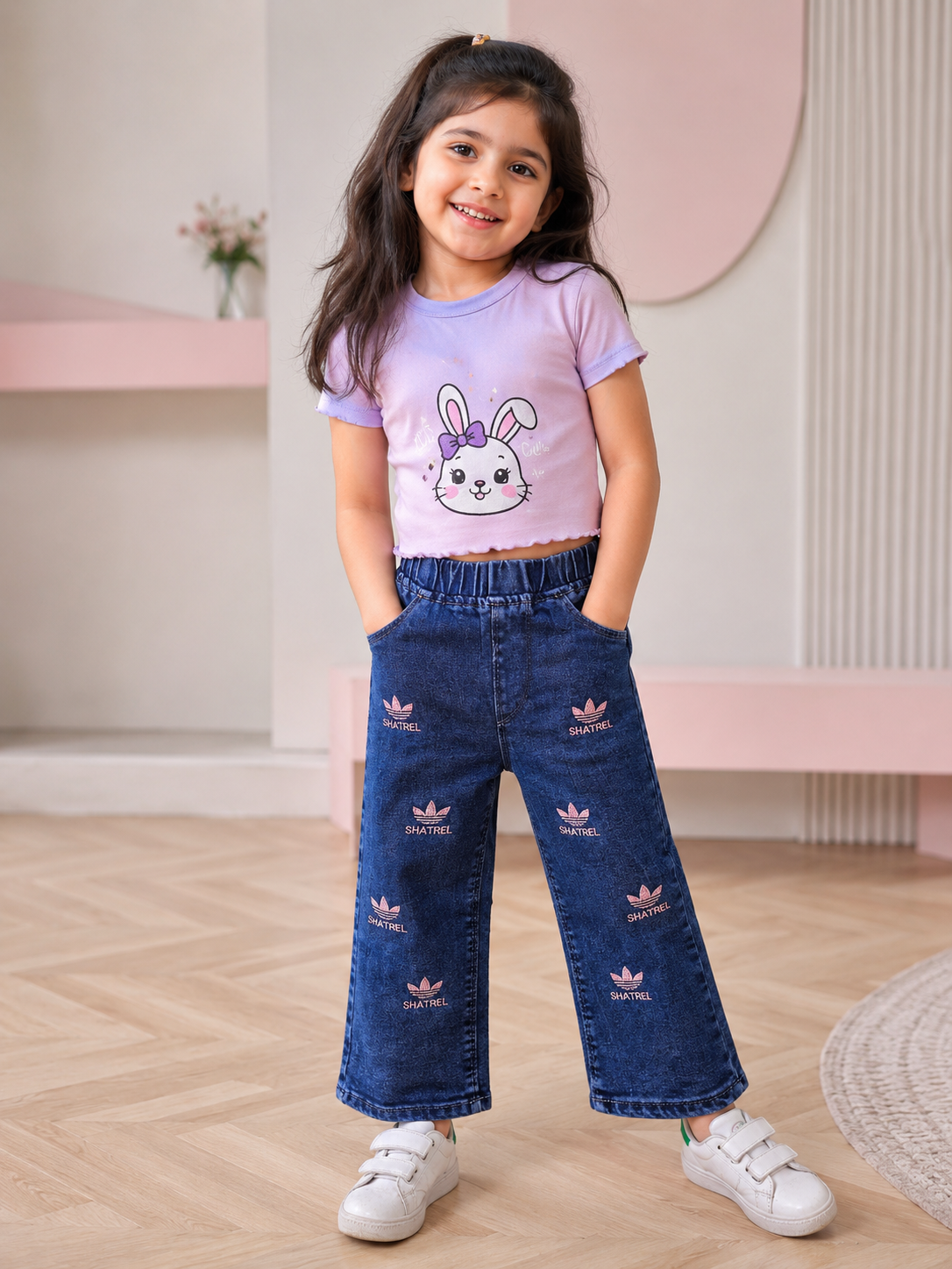 Girls Blue Straight Fit Denim Jeans for Kids | Soft Stretch Casual Fashion Bottoms