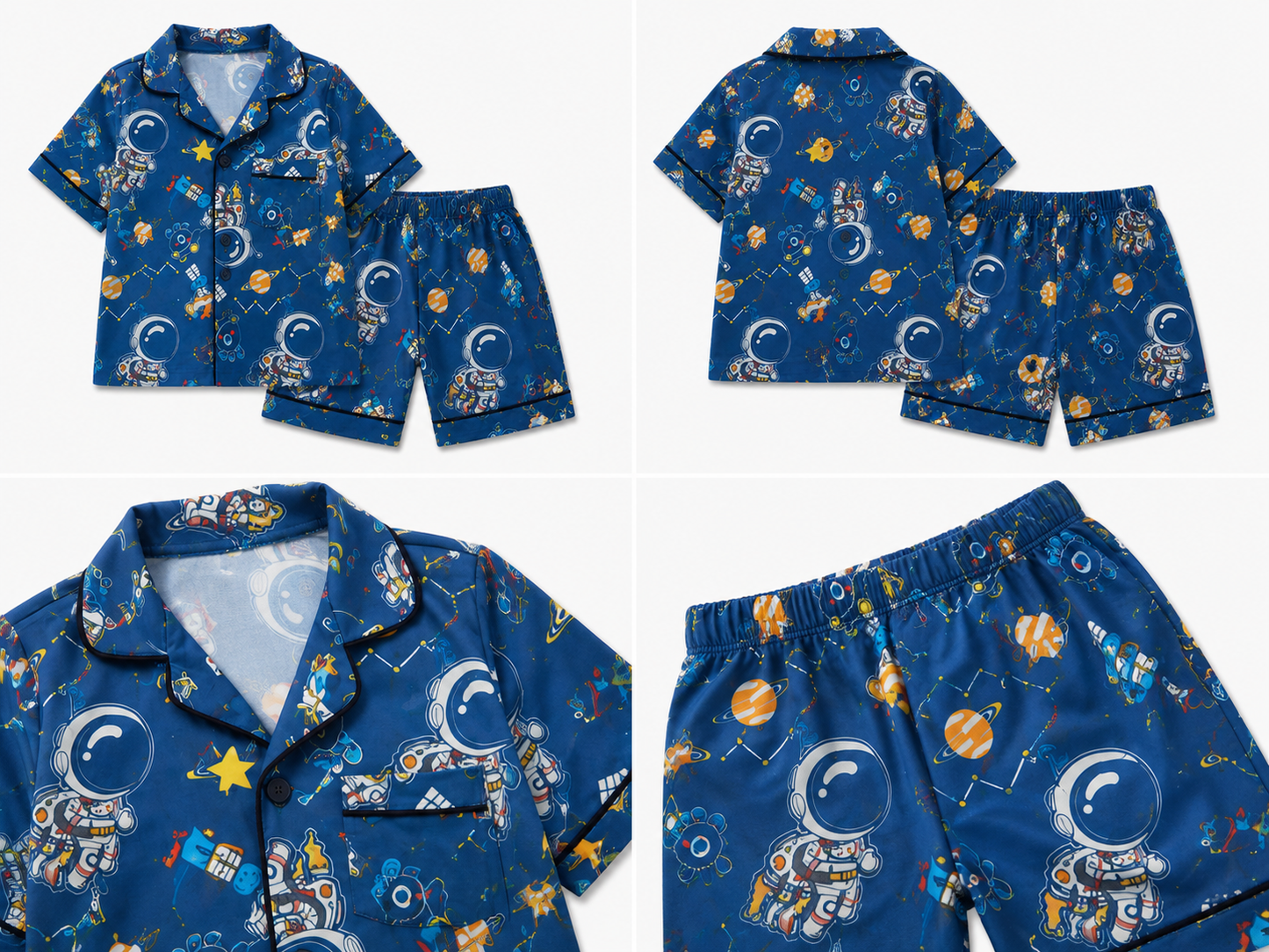 Boys Space Astronaut Printed Cotton Night Suit Set – Blue Half Sleeve Shirt & Shorts Sleepwear for Kids