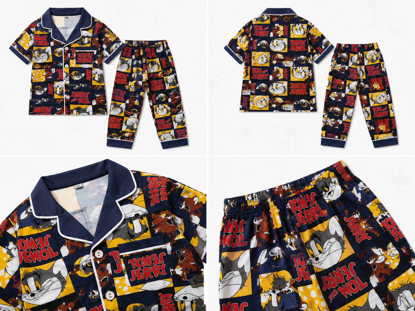 Boys Tom and Jerry Printed Cotton Night Suit Set – Half Sleeve Kids Pajama Set with Collar Neck
