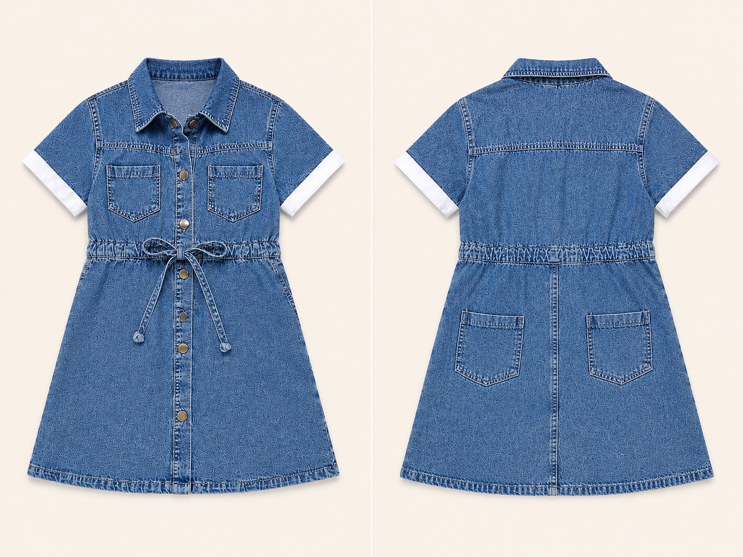 Girls Blue Denim Shirt Dress with Tie Waist | Soft Cotton Casual Kids Dress