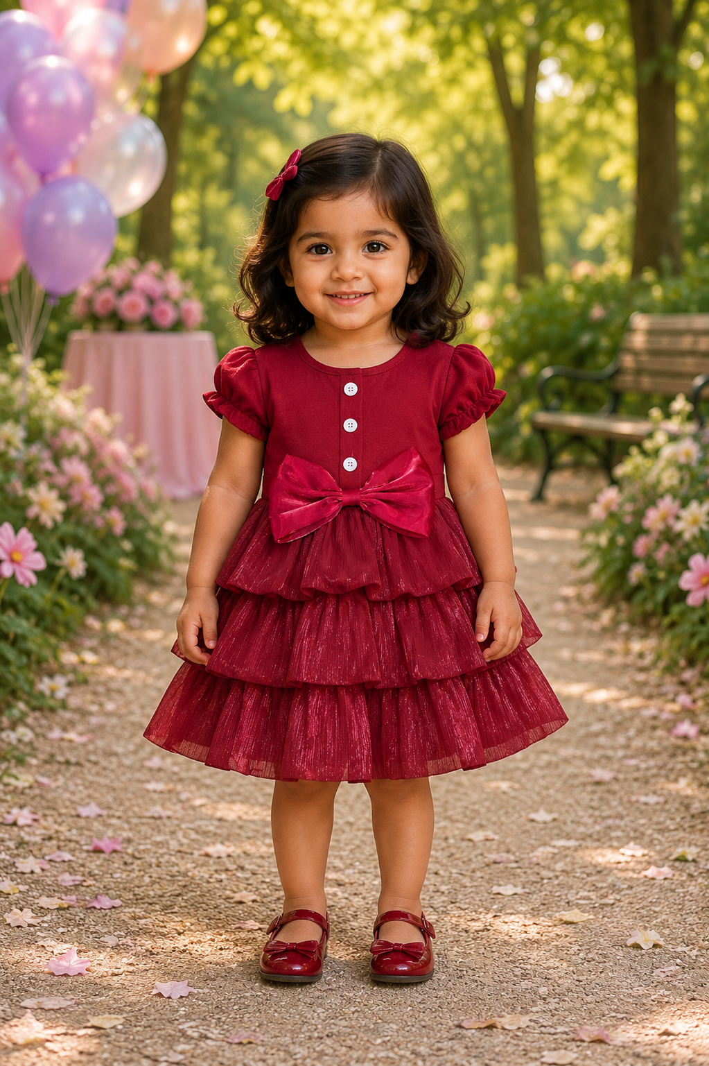 Stylish Red Layered Party Dress for Baby Girls | Premium Kids Birthday Wear in India