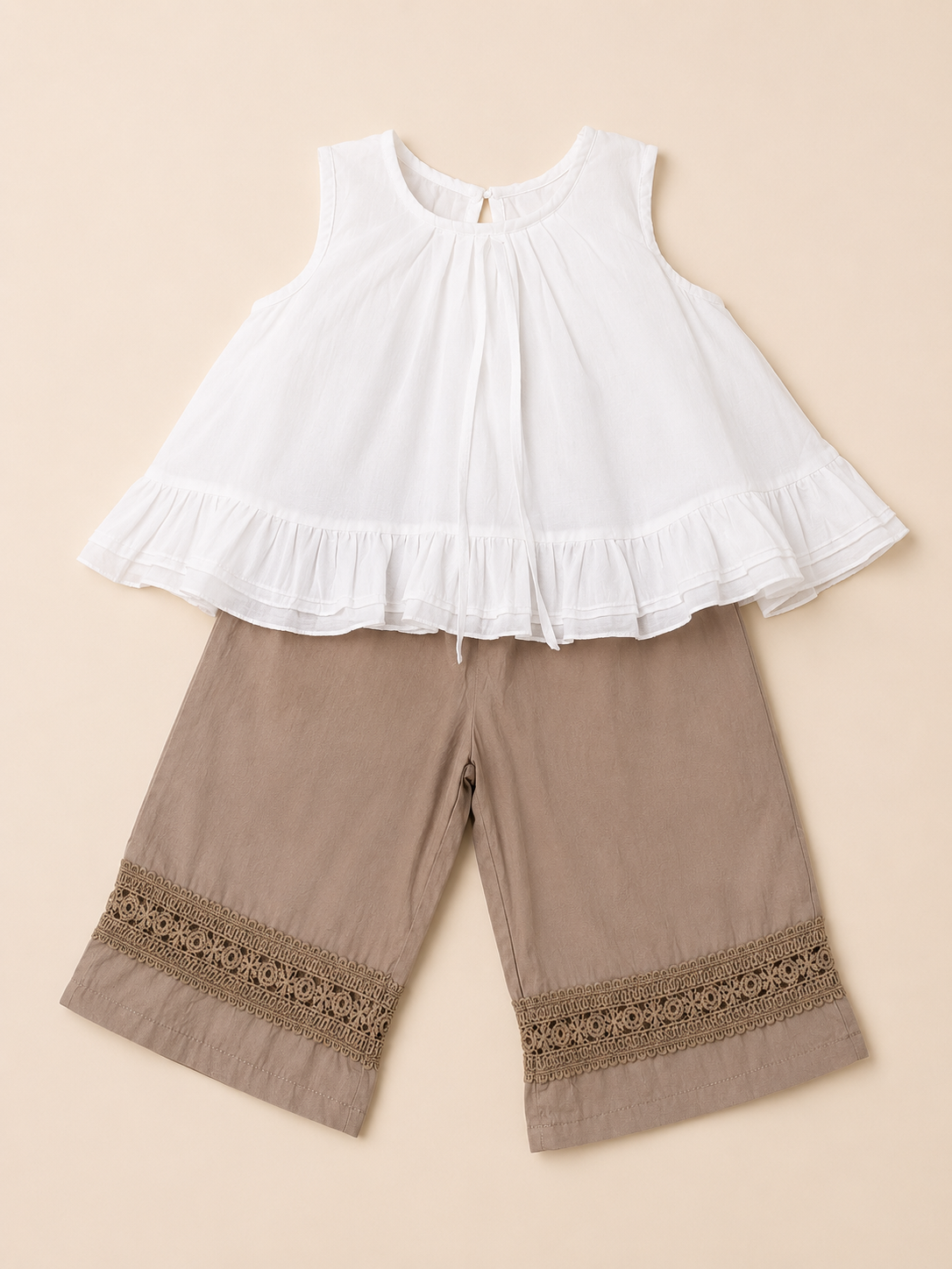 Elegant White & Beige Girls Cord Set for Kids | Stylish Cotton Summer Co-Ord Set for Girls in India