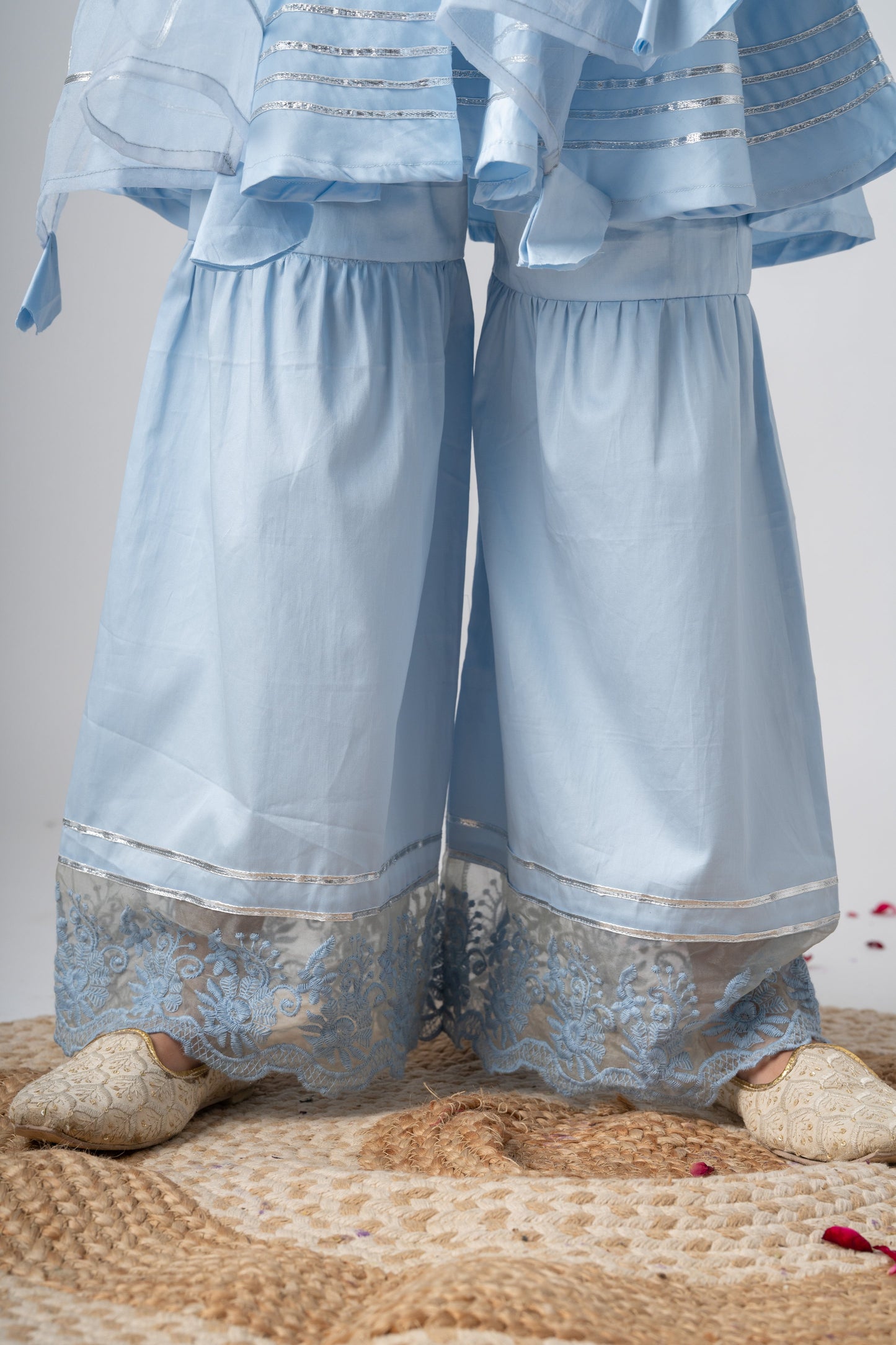 Ice Blue Cotton Kurta Sharara Set for Girls with Dupatta | Ethnic Party Wear | Soft & Breathable Kids Festive Outfit