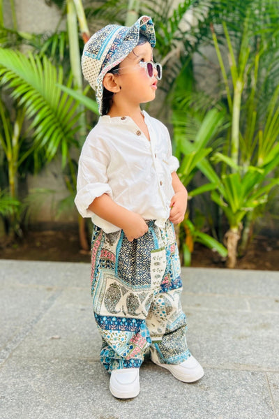 Boys Resort Wear Set with hat - White