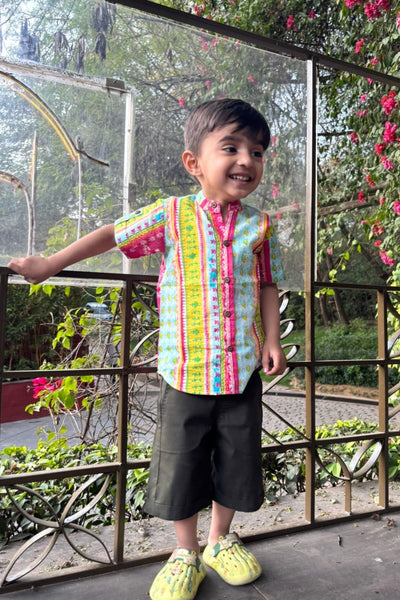 Boys Pure Cotton Printed Clothing Set - Sky Blue