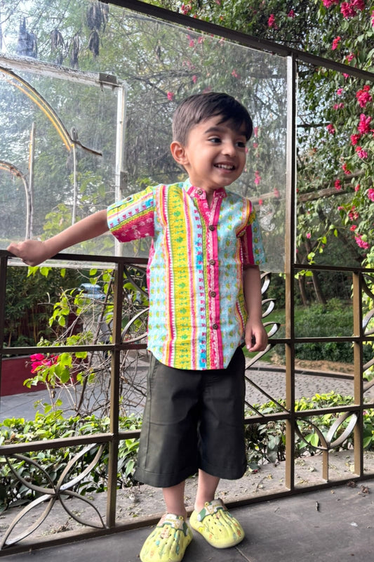 Boys Pure Cotton Printed Clothing Set - Sky Blue